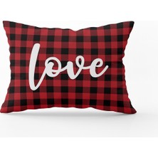 Cango Home Kırmızı Siyah Kareli Love Yazılı Dijital Baskı Kırlent Yastık Kılıfı - CGH438-3550 Çift Tarafı Baskılı