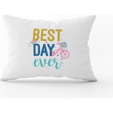Cango Home Beyaz Mavi Best Day Ever Dijital Baskı Kırlent Yastık Kılıfı - CGH456-3550 Çift Tarafı Baskılı