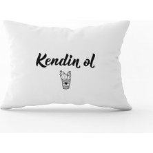 Cango Home Beyaz Siyah Kendin Ol Yazılı Dijital Baskı Kırlent Yastık Kılıfı - CGH482-3550 Çift Tarafı Baskılı