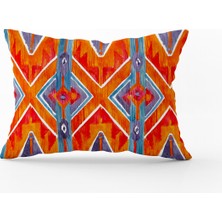 Cango Home Turuncu Mavi Etnik Desenli Kırlent Yastık Kılıfı - CGH237-3550 Çift Tarafı Baskılı