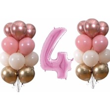 Best Parti Pastel Krom 4 Yaş Pembe Doğum Günü Balon Seti