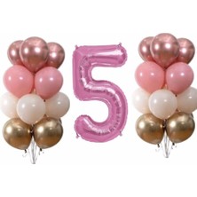 Best Parti Pastel Krom 5 Yaş Pembe Doğum Günü Balon Seti