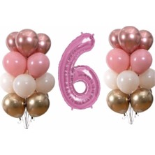 Best Parti Pastel Krom 6 Yaş Pembe Doğum Günü Balon Seti