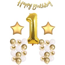 Best Parti Gold Konsept 1 Yaş Doğum Günü Konfetili Kutlama Seti