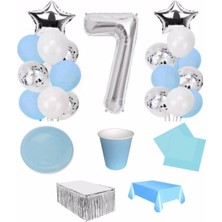 Best Parti Mavi Gümüş 7 Yaş Lüks Hazır Doğum Günü Seti