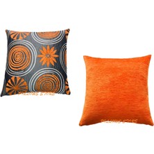 Pillows Store Çiçek Desenli Turuncu-Gri Kırlent Seti 2 Adet 45 x 45 Cm