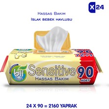 Bii Wipes Sensitive 90'lı Mendil Hassas Bakım Islak Havlusu 24x90 2160 Yaprak