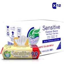 Bii Wipes Sensitive 90'lı Hassas Bakım Islak Havlusu 12 x 90 1080 Yaprak