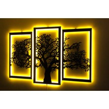 Webcenter 3 Parça Ağaç Ahşap LED Işıklı Dekoratif Tablo