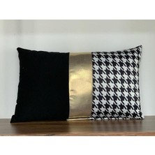 Kırlentim Siyah - Kazayağı Ortada Altın Varak Düz Bant Kırlent Kılıfı 50 x 30 cm