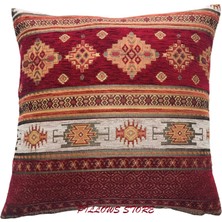 Pillows Store Kilim Desenli Kırmızı  Kırlent Kılıfı   45 x 45 Cm