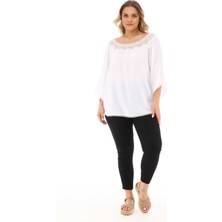 Zer Otantik Zerotantik Dantel Yakalı Büyük Beden Bluz Beyaz