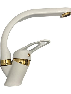 Moonight Beyaz Gold Banyo Lavabo Bataryası Musluğu Çeşmesi