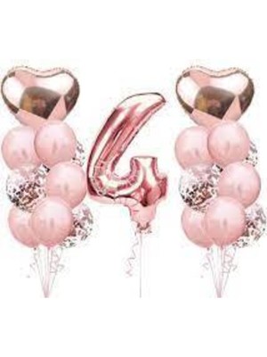 Bal10 Dünyası 4 Yaş Rose Gold Doğum Günü Balon Seti