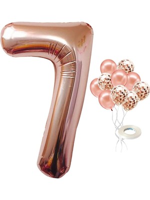 Bal10 Dünyası 7 Yaş Rose Gold Rakam Balon Konfetili Balon Seti