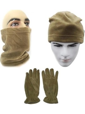 ŞAFAK25 Askeri Malzeme Polar Bere Boyunluk Eldiven 3'lü Set Askeri Kum
