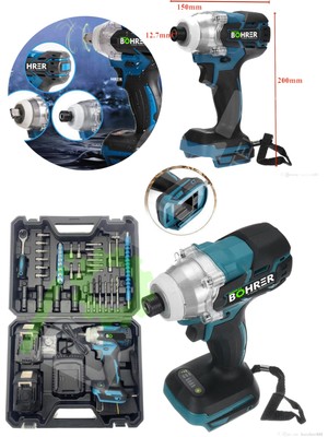 Böhrer Pross Hummer Drill Çift Akülü 5000 Mah 58 Vf Bijon-Somun Sökme Vidalama Cırcırlı Full Matkap Seti