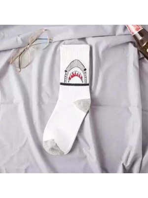 Köstebek Shark Beyaz Unisex Çorap