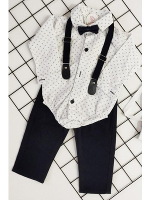 Bebeciburada Erkek Bebek  Papyonlu Askılı Zıbın Gömlekli Takım