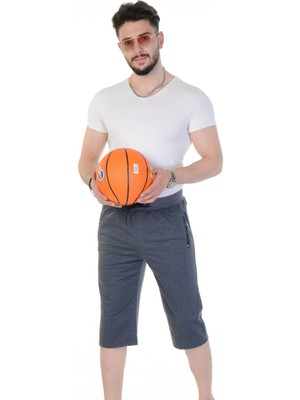 Mero Sportwear Erkek Kompakt Kapri Flota Nakış Detaylı Fermuarlı Cep Pamuklu Antrasit