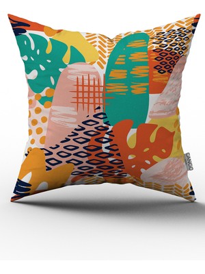 Cango Home Turuncu Yeşil Tropik Geometrik Desenli Çift Tarafı Dijital Baskılı Kırlent Kılıfı CGH1047-CT