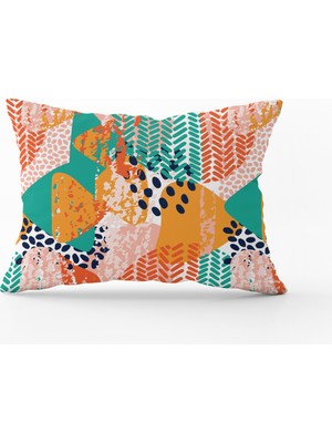 Cango Home Turuncu Yeşil Tropik Geometrik Desenli Dijital Baskılı Kırlent Kılıfı - CGH1044-3550 Çift Tarafı Baskılı