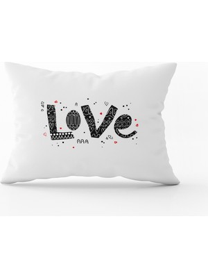 Cango Home Beyaz Siyah Love Yazılı Dekoratif Dijital Baskı Kırlent Yastık Kılıfı - CGH474-3550 Çift Tarafı Baskılı