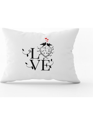 Cango Home Beyaz Siyah Love Dekoratif Dijital Baskı Kırlent Yastık Kılıfı - CGH479-3550 Çift Tarafı Baskılı
