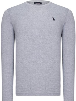 T8588 DEWBERRY BİSİKLET YAKA UZUN KOL T-SHIRT-AÇIK GRİ