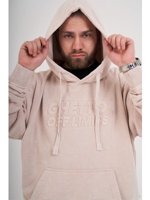 Ghetto Off Limits Asit Yıkamalı Hoodie Açık Bej