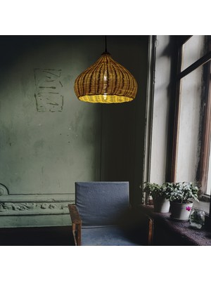 Rattan Avize Sarkıt Bambu  Cotton
