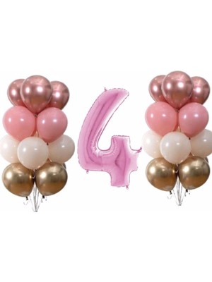Best Parti Pastel Krom 4 Yaş Pembe Doğum Günü Balon Seti