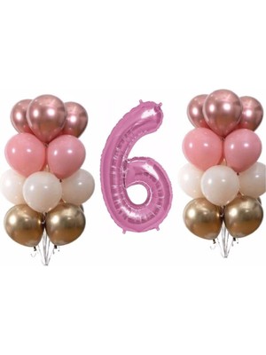 Best Parti Pastel Krom 6 Yaş Pembe Doğum Günü Balon Seti