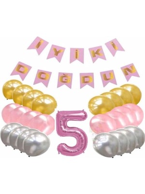 Best Parti Pembe Konsept 5 Yaş Doğum Günü Kutlama Seti