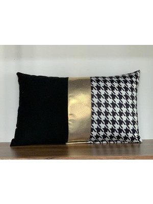 Kırlentim Siyah - Kazayağı Ortada Altın Varak Düz Bant Kırlent Kılıfı 50 x 30 cm