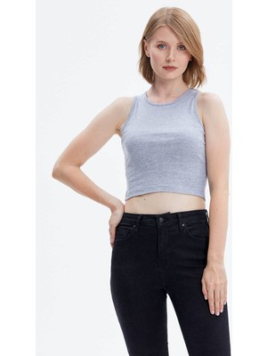 Sementa Kalın Askılı Crop Tshirt - Gri