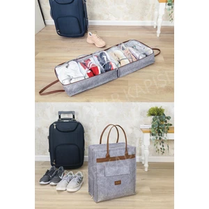 Pazar Kapısı Deri Kulplu Ayakkabı Seyehat Çantası Gri