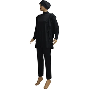 Kadın Giyim Hasema Siyah Valonlu Tam Kapalı Tesettür Mayo Büyük Beden Seçenekli