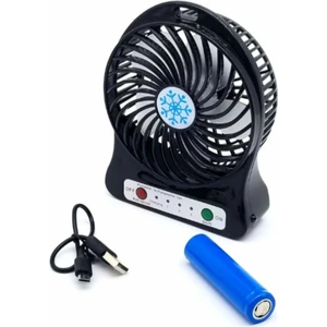 Anycast Taşınabilir 3 Kademeli USB Girişli Şarjlı + Pil Hediyeli Mini Masaüstü El Fanlı Vantilatör -Siyah