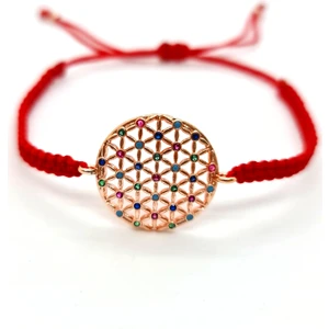 Pag Accessories Pag Accessories Makrome Örgü İp Yaşam Çiçeği Rose Renk Zirkon Taşlı Bileklik