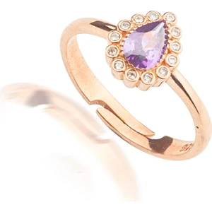 Ravza Gümüş 925 Ayar Gümüş Ametist Renkli Damla Model Yüzük