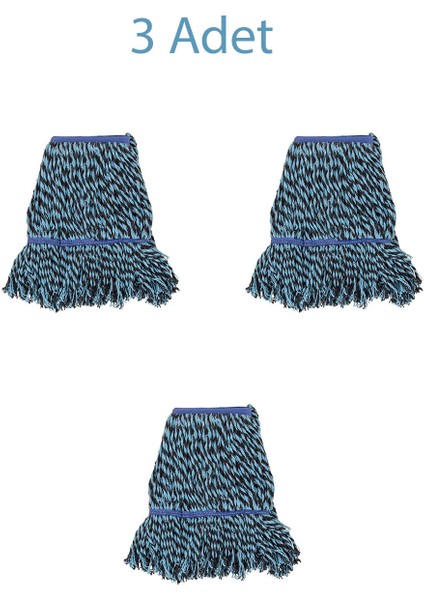 Islak Mop Püskül Paspas Başlığı - Geniş - 25 Cm. - 500 Gr. - Pamuklu - 3 Adet