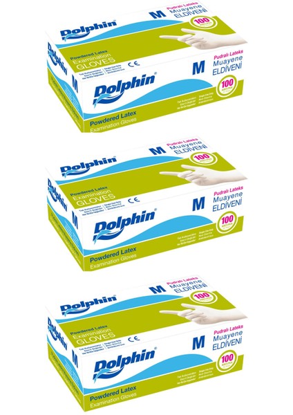 Tek Kullanımlık Lateks Beyaz Pudralı Medium Muayne Eldiveni - 3 Adet 100'LÜ Paket/koli