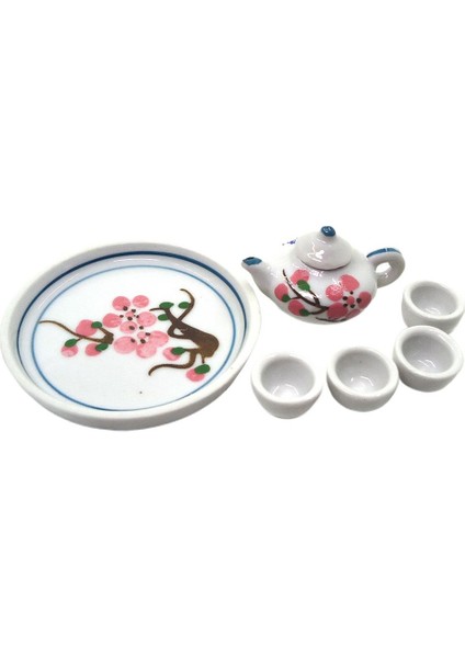 1/12 Mini Çiçek Baskılı Çay Seti Ware Demlik Kupası Kiti Dollhouse Dekorasyon (Yurt Dışından)
