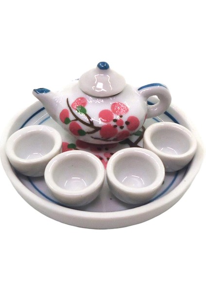 1/12 Mini Çiçek Baskılı Çay Seti Ware Demlik Kupası Kiti Dollhouse Dekorasyon (Yurt Dışından)
