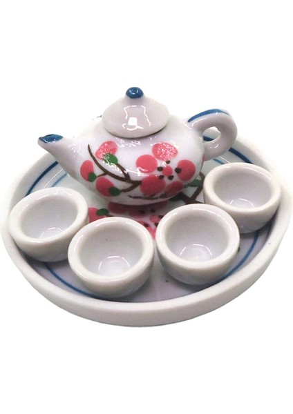 1/12 Mini Çiçek Baskılı Çay Seti Ware Demlik Kupası Kiti Dollhouse Dekorasyon (Yurt Dışından)