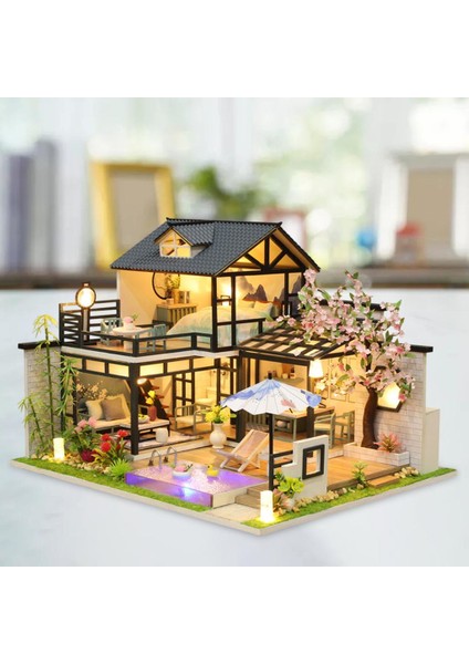 Ahşap Dollhouse Minyatür Mobilya LED Işık Kiti Bebek Evi 3D Bulmacalar Villa (Yurt Dışından)