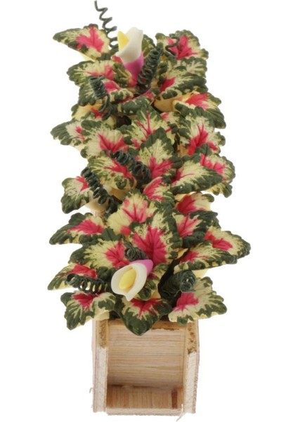 1/12 Ölçekli Dollhouse Minyatür Kil Bitki Çiçek ile Ahşap Pot Oda Dekor (Yurt Dışından) fırsatları