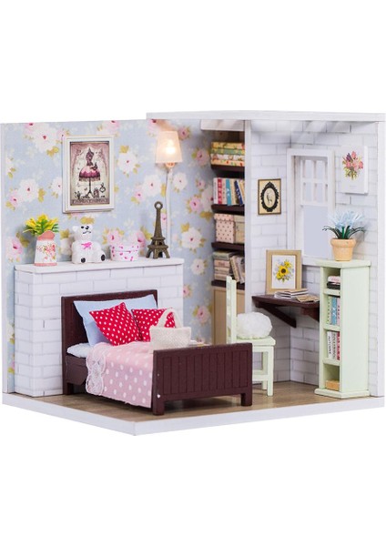 1/24 Dıy Ahşap 3D Minyatür Dollhouse Model Kiti Basit Stil Kız Yatak Odası (Yurt Dışından)