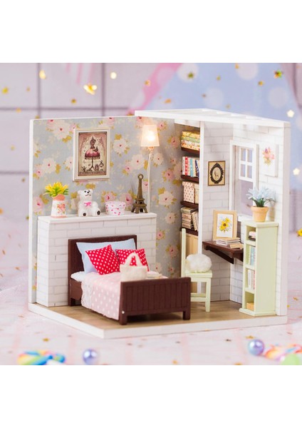 1/24 Dıy Ahşap 3D Minyatür Dollhouse Model Kiti Basit Stil Kız Yatak Odası (Yurt Dışından)
